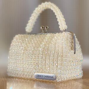 Handmade Acrylic Beaded Top Handle Purse Kiss Lock Closure Sparkly Evening Bag